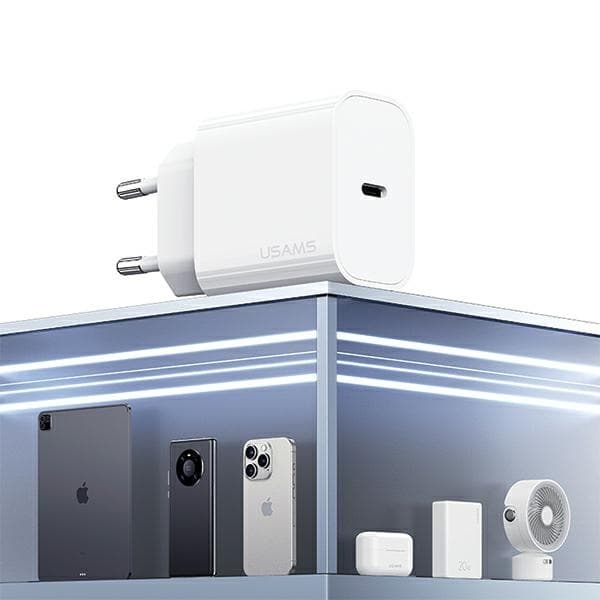 USAMS Väggladdare 1xUSB-C T65 PD20W PD Fast Charging (US-CC226) – Vit