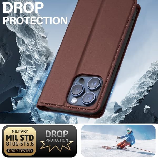 LC.IMEEKE L1 Series iPhone 15 Pro Plånboksfodral Konstläder - Brun