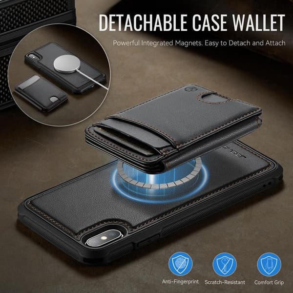 JEEHOOD Mobilskal till iPhone XS Max MagSafe Läder - Svart Svart