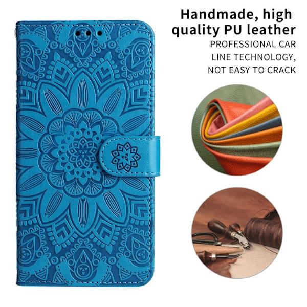 Samsung Galaxy S26+ Plånboksfodral Konstläder Blommönster - Blå