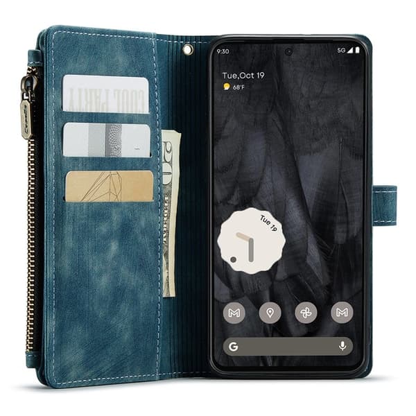CASEME Konstläder Plånboksfodral för Google Pixel 8 Pro med Rem - Blå