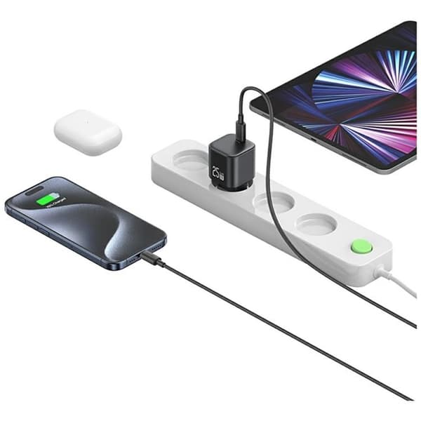 USAMS Hurtigoplader 25W USB-C GaN Mini JC CC289 - Sort Svart