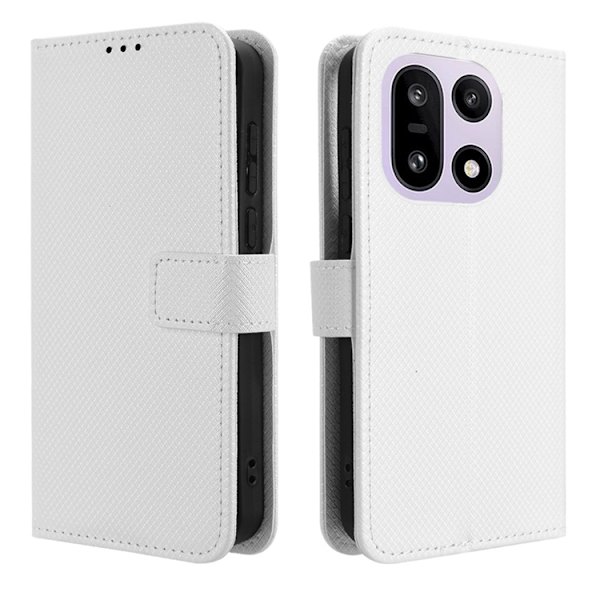 OnePlus 15 Plånboksfodral Strap Diamond Texture Konstläder Vit