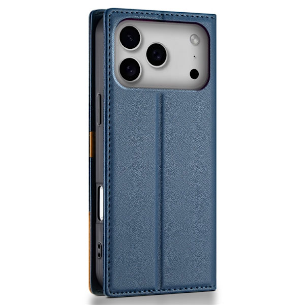 N.BEKUS iPhone 17 Pro Konstläder Plånboksfodral RFID-Skydd P3 - Blå Blå