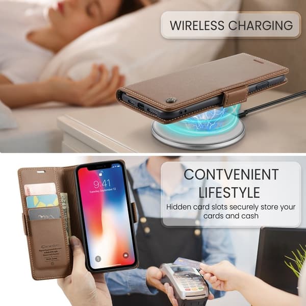 CASEME iPhone XS Max Plånboksfodral Konstläder RFID-Skydd 3 Kortfack Brun