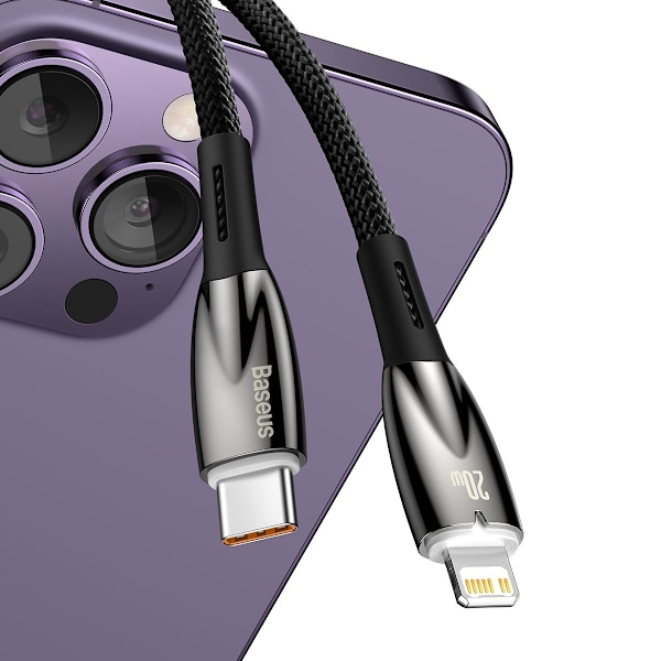 Baseus USB-C till Lightning kabel 1m Glimmer 20W - Svart Svart