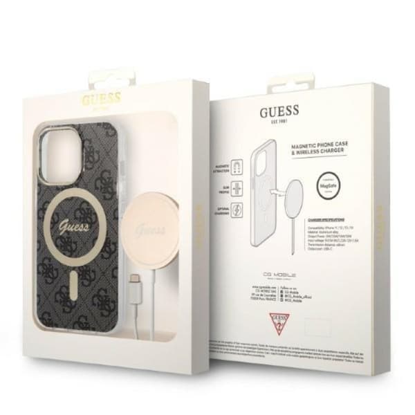 Guess iPhone 13 Pro Max Magsafe Skal 4G Print + Trådløs Oplader Black