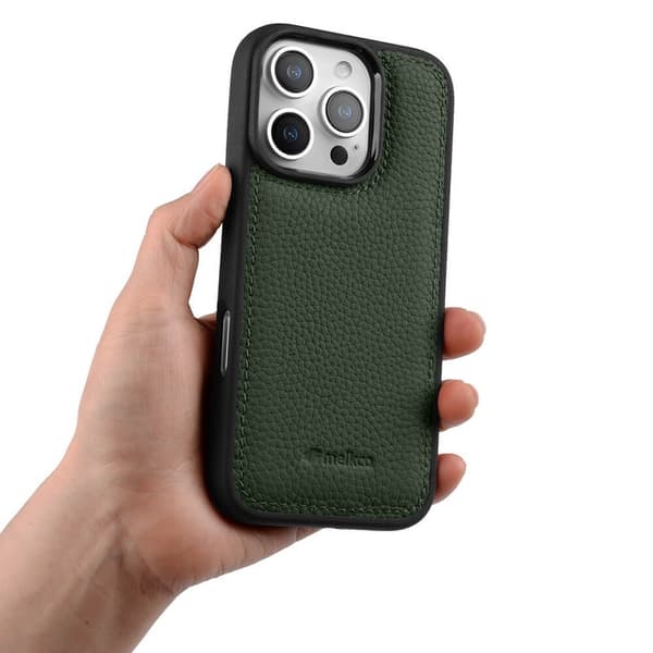MELKCO Mobilskal till iPhone 16 Pro Max Äkta Läder PC Grön