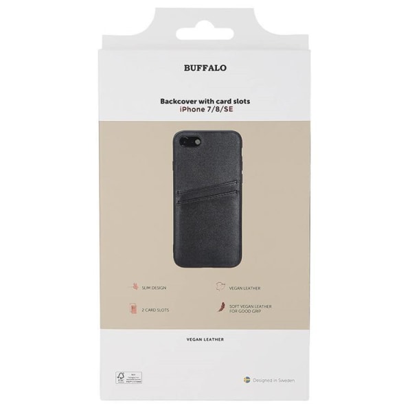 Buffalo iPhone 7/8/SE 2020 kansikorttikotelo - musta