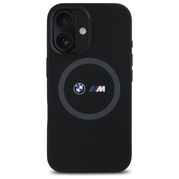 BMW telefontaske til iPhone 16 MagSafe silikone trykt ring - sort Black