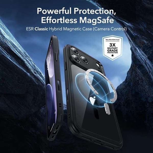 ESR telefontaske til iPhone 17 Pro Max Magsafe Classic Hybird - Klar/Sort Transparent