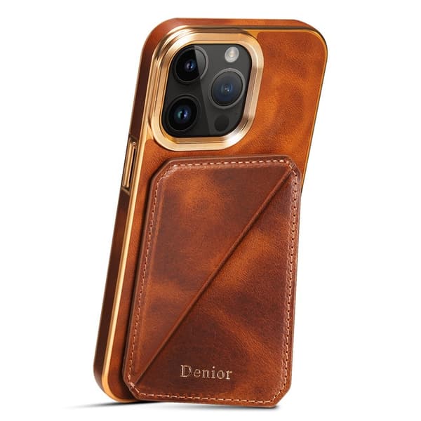 DENIOR Mobilskal till iPhone 12 / 12 Pro Kickstand Äkta Läder Brun