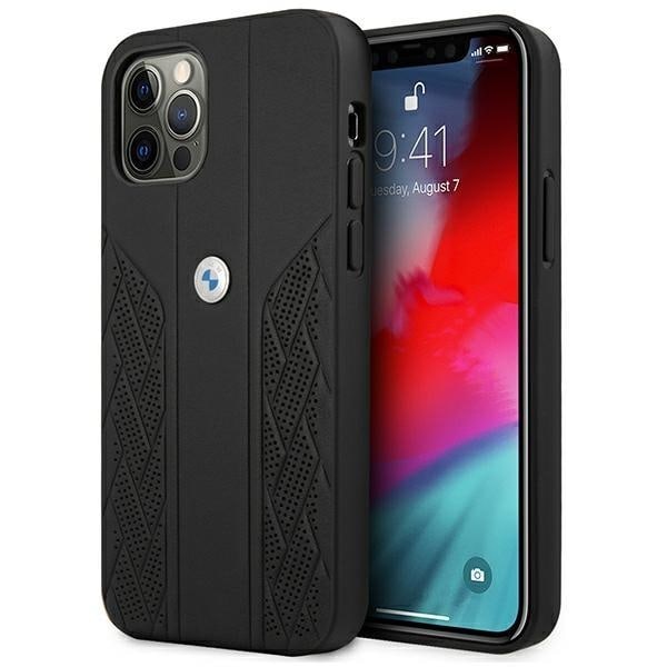 BMW Läder Curve Perforate Skal iPhone 12 Pro Max - Musta Black