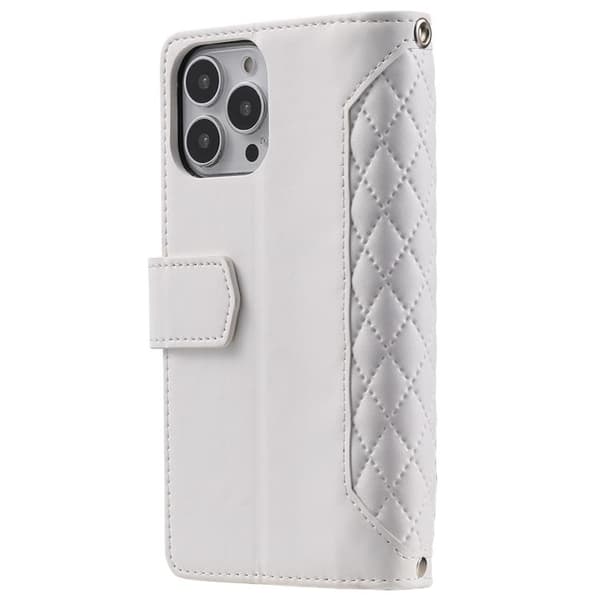iPhone 14 Pro Plånboksfodral Rhombus - Vit Vit