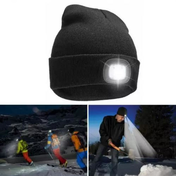 Hat med LED lys USB - Sort Black