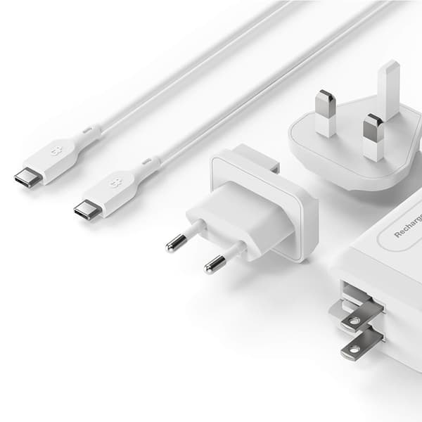 GP Väggladdare 65W GaN Inkl Reseadapter - Vit Vit