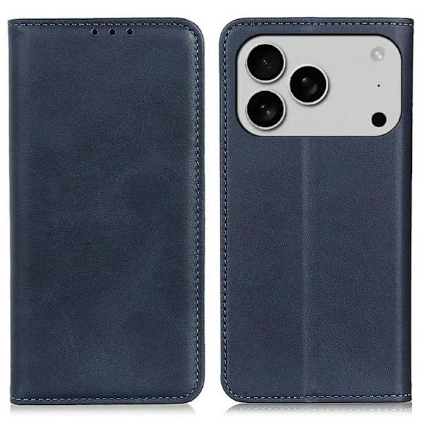 iPhone 17 Pro Plånboksfodral Äkta läder - Blå Svart