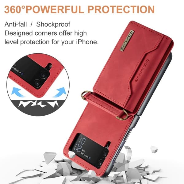 DG.MING Konstläder Plånboksfodral för Samsung Galaxy Z Flip3 5G Röd