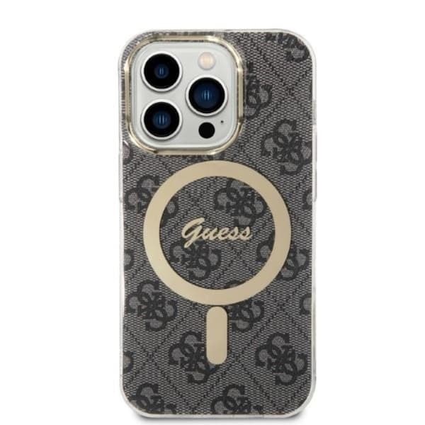 GUESS iPhone 14 Pro Max Magsafe Skal 4G Print + Trådløs Oplader Black