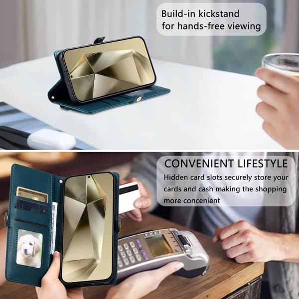 Samsung Galaxy S26 Plus Plånboksfodral Konstläder Med Handrem - Grön