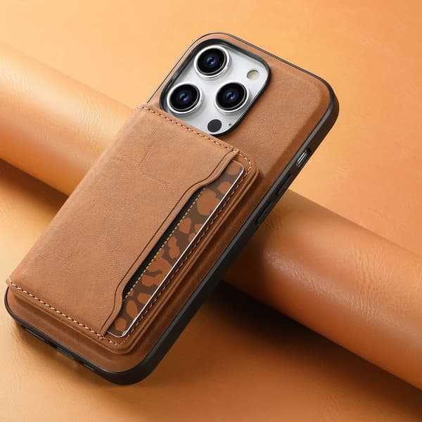 DENIOR D13 Mobilskal till iPhone 15 Pro Läder+TPU+PC Brun