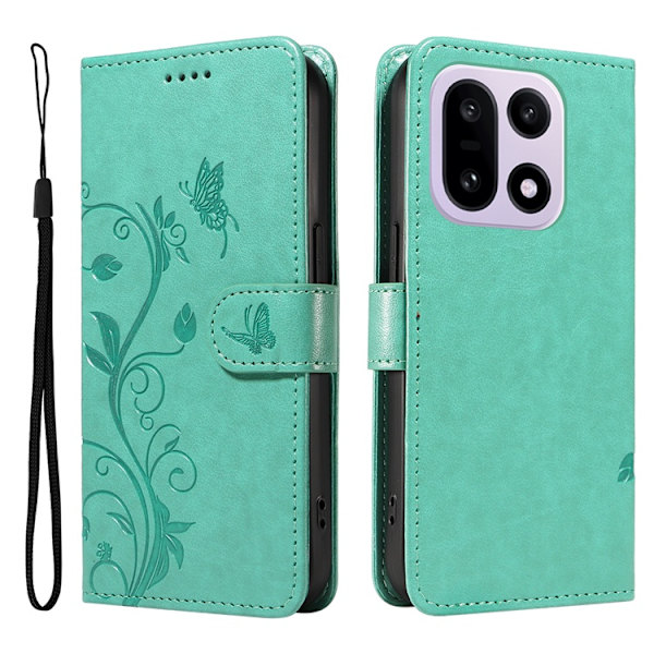 OnePlus 15 5G Plånboksfodral Flower Pattern Konstläder Grön