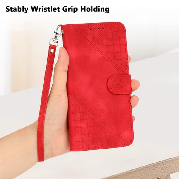 Samsung Galaxy S26 Ultra Plånboksfodral Konstläder Fjäril Blomma - Röd