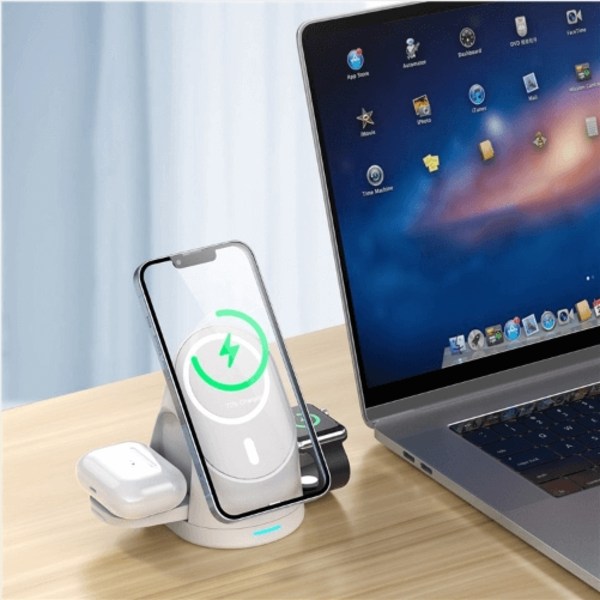 3-in-1 Trådlös Laddare Magsafe iPhone, Apple Watch, Airpods - Vit