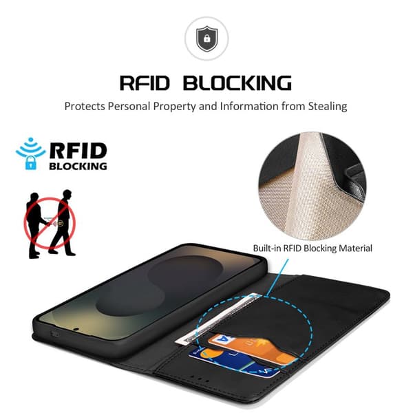 Dux Ducis Plånboksfodral för Samsung Galaxy S26 Ultra Äkta läder RFID - Svart