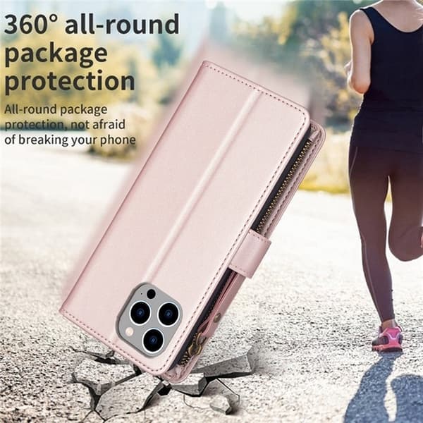 iPhone 15 Pro Max Plånboksfodral Zipper Flip - Rosa Guld Roséguld
