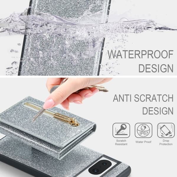 DG.MING M3 Series Mobilskal till Google Pixel 8 Glitter KonstLäder Silver