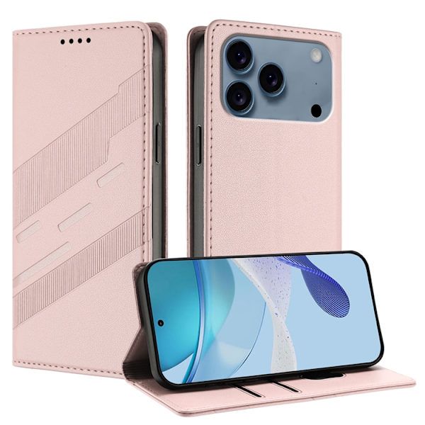 iPhone 17 Pro Max Plånboksfodral Punk Style Imprinted - Rosa Rosa