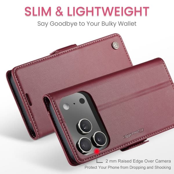 CASEME 023 iPhone 17 Pro Max Konstläder Plånboksfodral RFID-Skydd Röd
