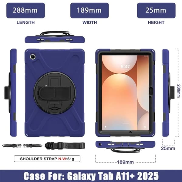 Mobilskal till Galaxy Tab A11 Plus Kickstand Silikon Axelrem Blå
