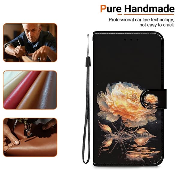Sony Xperia 10 VII Konstläder Plånboksfodral Pattern Printing - Guld Peony Guld