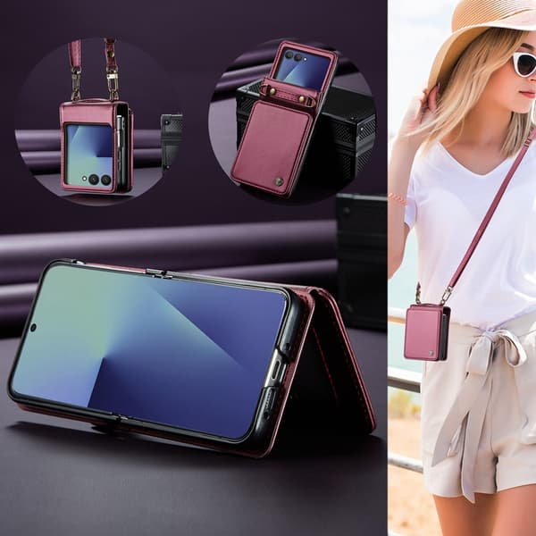 CASEME Galaxy Z Flip 7 Plånboksfodral RFID Blocking C22 - Röd Röd