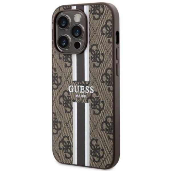 Guess iPhone 14 Pro Mobilskal MagSafe Printed Stripes Brun