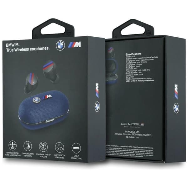 BMW TWS In-Ear Høretelefoner Bluetooth ENC Metal Logo - Blå Blå