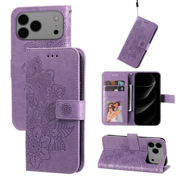 iPhone 17 Pro Max Konstläder Plånboksfodral Floral Pattern - Lila Lila