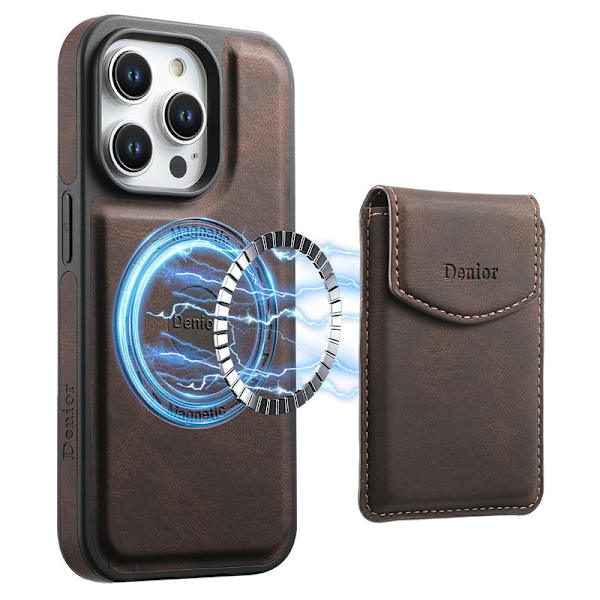 DENIOR D19 Mobilskal till iPhone 15 Pro Max Läder+PC+TPU Brun