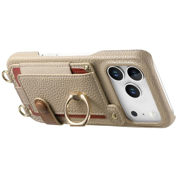 Mobilskal till iPhone 17 Pro med Korthållare Ring Kickstand - Khaki Beige