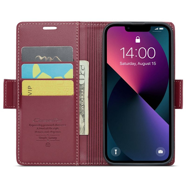 CASEME Plånboksfodral Konstläder för iPhone 15 Plus - Röd
