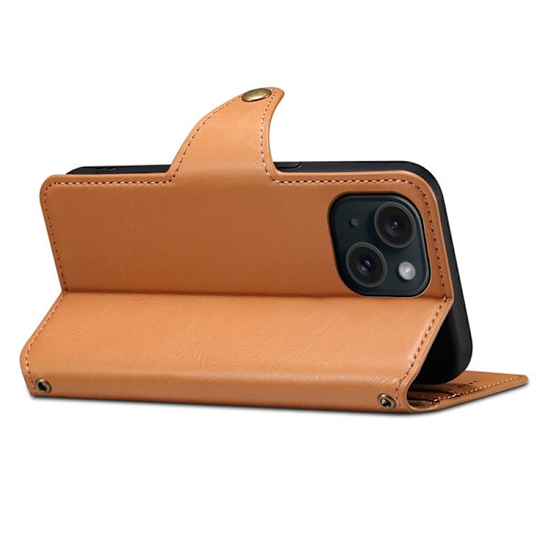 DENIOR iPhone 15 Plånboksfodral i Konstläder - Khaki