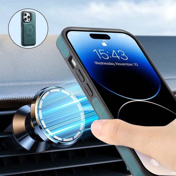 DENIOR A13 Mobilskal till iPhone 15 Pro Max PU Läder Coated PC - Grön