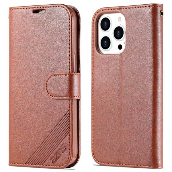 AZNS iPhone 16 Pro Stand Plånboksfodral Anti-Drop Konstläder - Brun