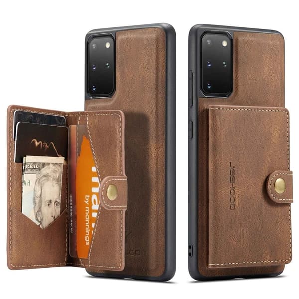 JEEHOOD Samsung Galaxy S20 Plus Plånboksfodral 2-i-1 Konstläder Brun