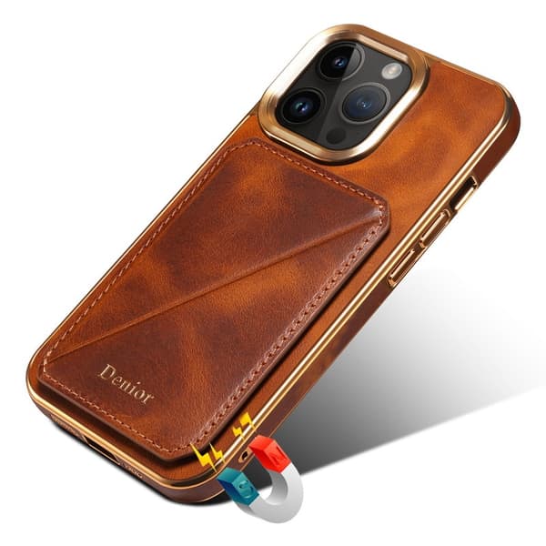 DENIOR Mobilskal till iPhone 14 Pro Max Äkta Läder + TPU + PC - Brun