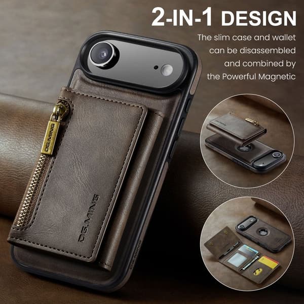 DG.MING M5 Series iPhone Air Plånboksfodral Konstläder Magnetiskt Brun