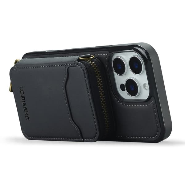LC.IMEEKE L6 iPhone 13 Pro Konstläder Plånboksfodral Magnetiskt - Svart