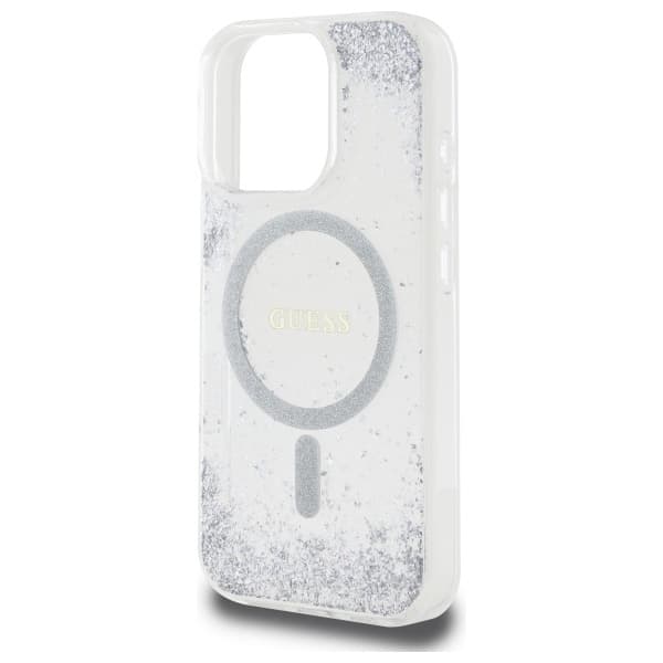 Guess Mobilskal till iPhone 16 Pro MagSafe Resin Gradient Glitter Silver
